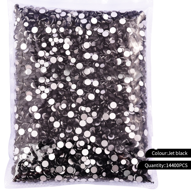 Big Bag Hot Fix Rhinestones - Jet Black, Stone Sizes 2MM/6SS, 3MM/10SS, 4MM/16SS, 5MM/20SS, 6MM/30SS (1 Bag)
