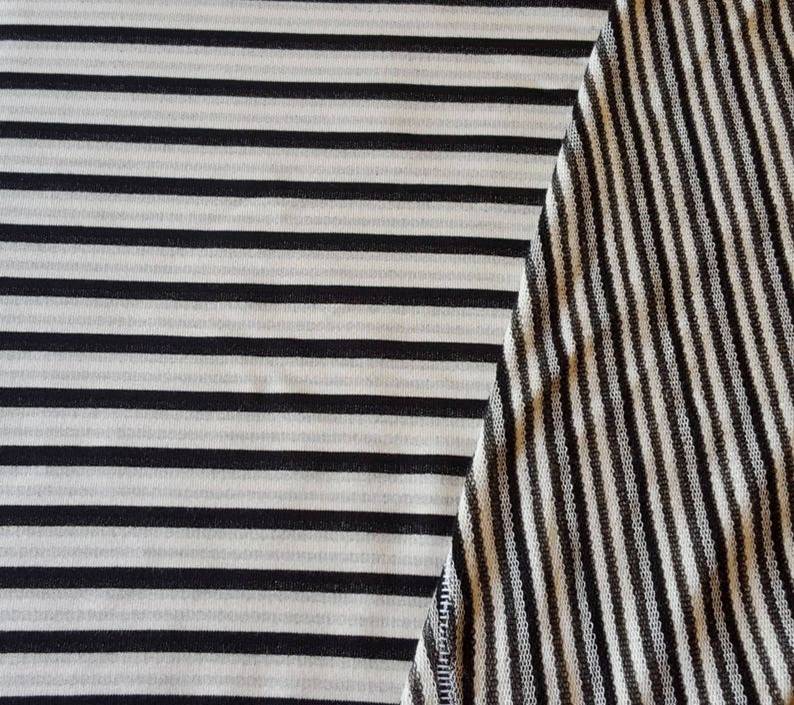 French Terry Knit Off White Black Stripe