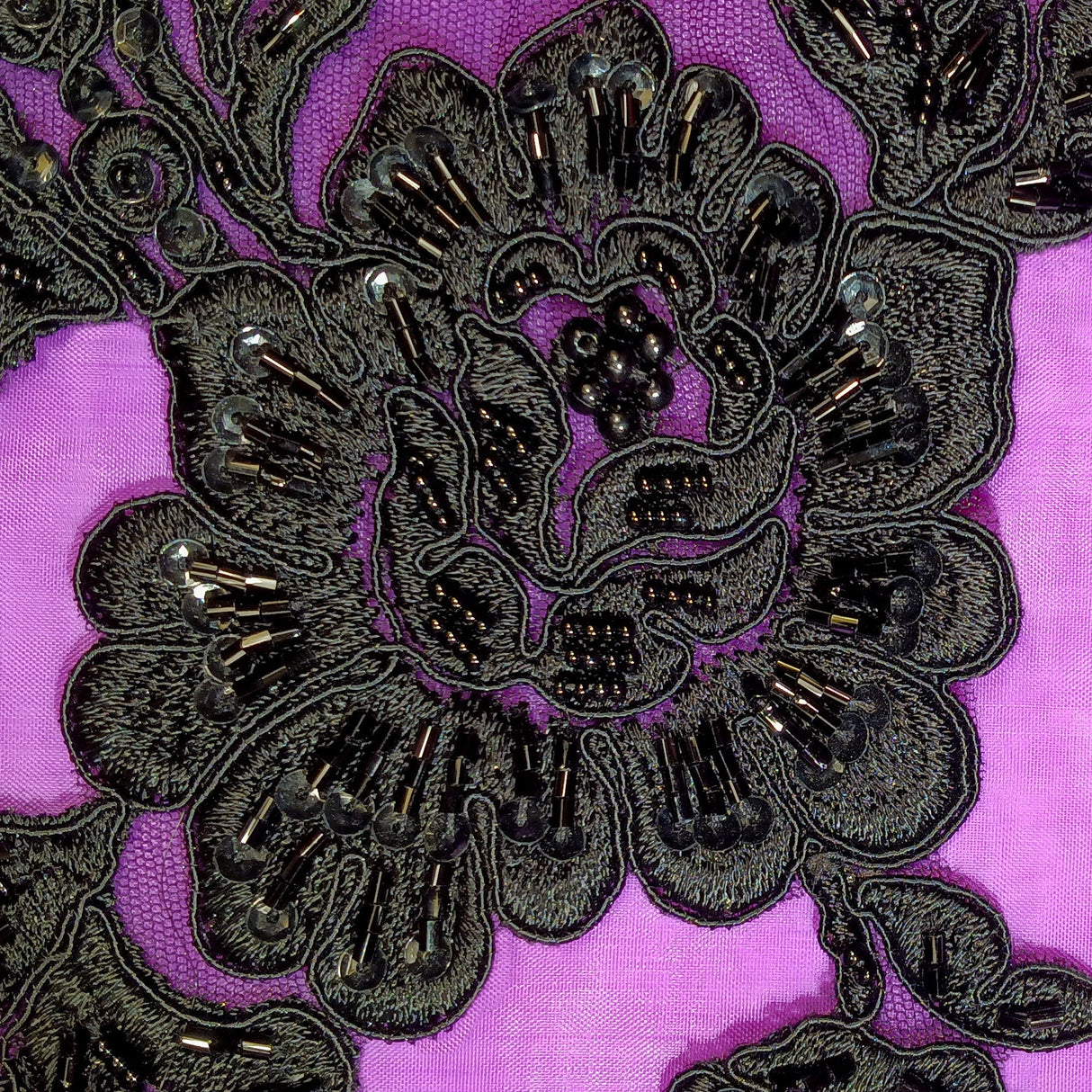 Beaded Corded Floral Lace Applique 20" x 5.5"