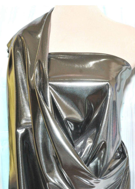 Soft Liquid Lame Stretch Fabric - White Gold, White Silver, Black Gold, Black Silver, 40" Cuttable, 45" Width (1 Yard)
