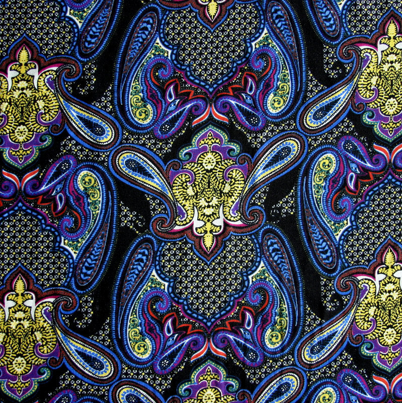 Cotton Lycra Knit Black Magic Paisley Fabric