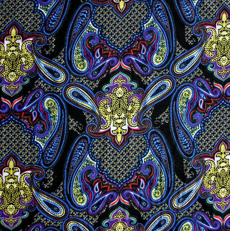 Cotton Lycra Knit Black Magic Paisley Fabric