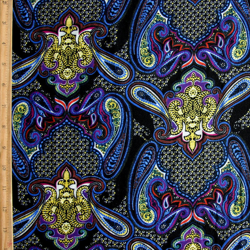 Cotton Lycra Knit Black Magic Paisley Fabric
