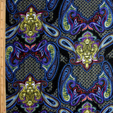 Cotton Lycra Knit Black Magic Paisley Fabric