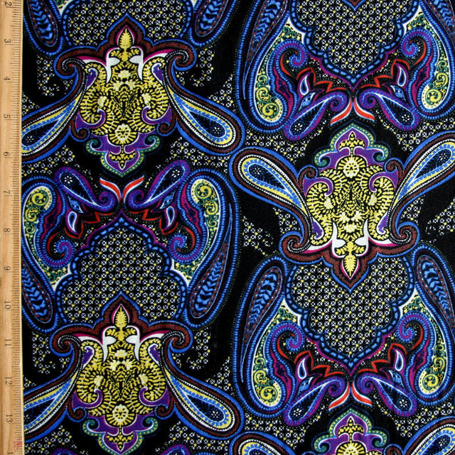 Cotton Lycra Knit Black Magic Paisley Fabric