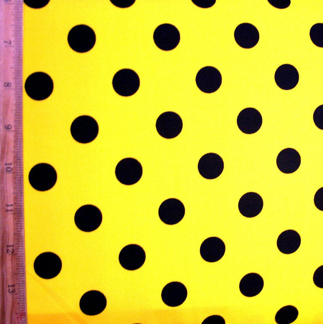Swim Knit Nylon Lycra Black Polka Dots on Yellow