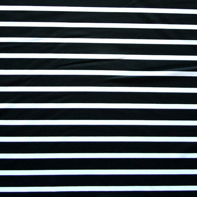 Nylon Lycra Swim Knit Black Thick and White Thin Stripes