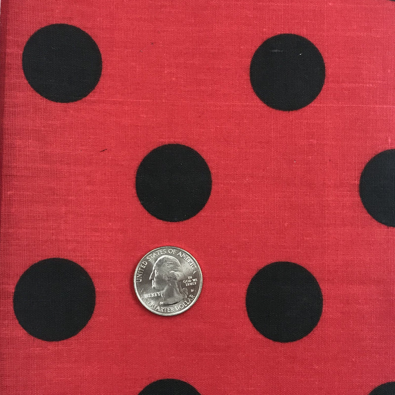 Black Dots/Red Polyester Cotton Fabric - Red With Black Polka Dots, 59/60" Width (1 Yard)