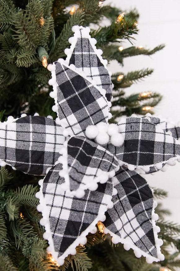 17” x 12" Plaid Ricrac Poinsettia Stem