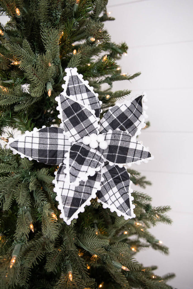 17” x 12" Plaid Ricrac Poinsettia Stem