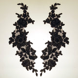 1 Pair 13" x 3" Beaded & Corded Floral Lace Applique on 100% Polyester Net Mesh