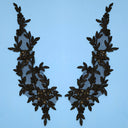 1 Pair Beaded & Corded Floral Lace Applique Embroidered on 100% Polyester Organza 13" x 4" Each Side