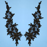 1 Pair Beaded & Corded Floral Lace Applique Embroidered on 100% Polyester Organza 13" x 4" Each Side