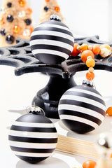 3" Glass Black & White Stripe Halloween Ball Ornament Box - Set of 3