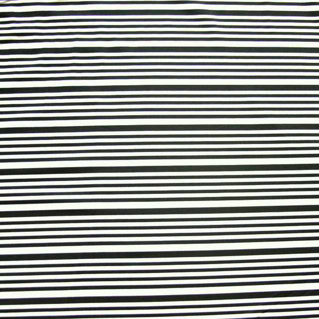 Nylon Lycra Swim Knit Black Narrow Stripes on White