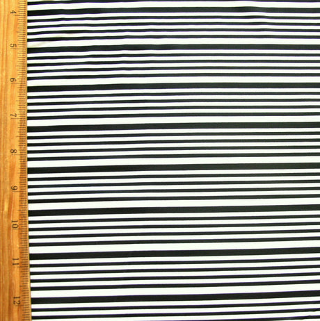 Nylon Lycra Swim Knit Black Narrow Stripes on White