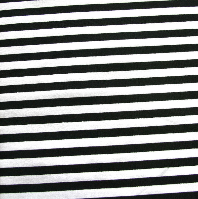 Cotton Lycra Black and White 3/8 Inch Stripe Knit Fabric