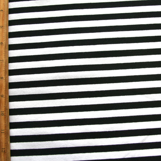 Cotton Lycra Black and White 3/8 Inch Stripe Knit Fabric