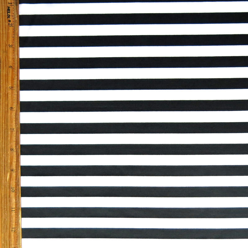 Black and White Nylon Spandex Swim Knit 1/2 Stripe