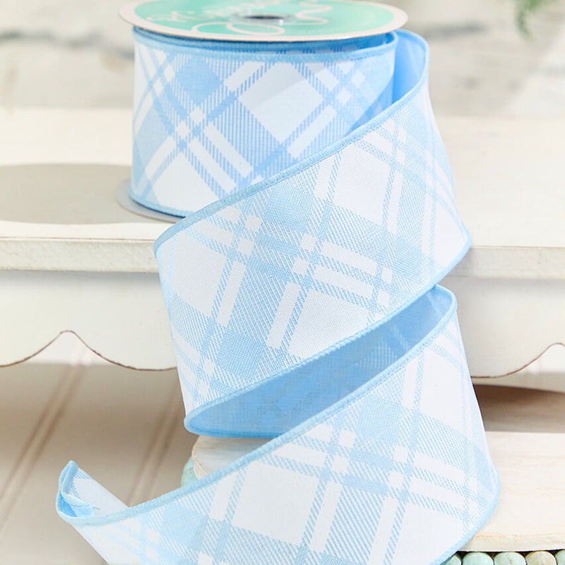 2.5" x 10 Yard Blue & White Plaid Ribbon