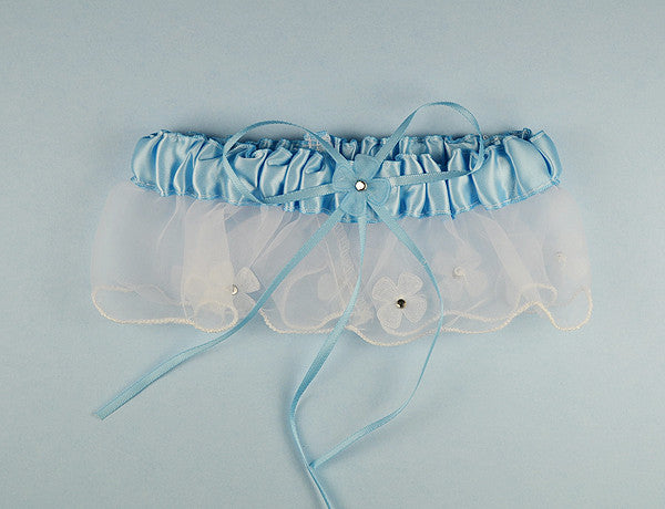 Blue Satin Bridal Wedding Garter Floral Organza Trim 12 Pack
