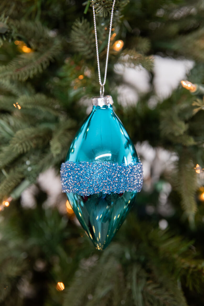 3” Drop/Ball Blue Glass Ornament