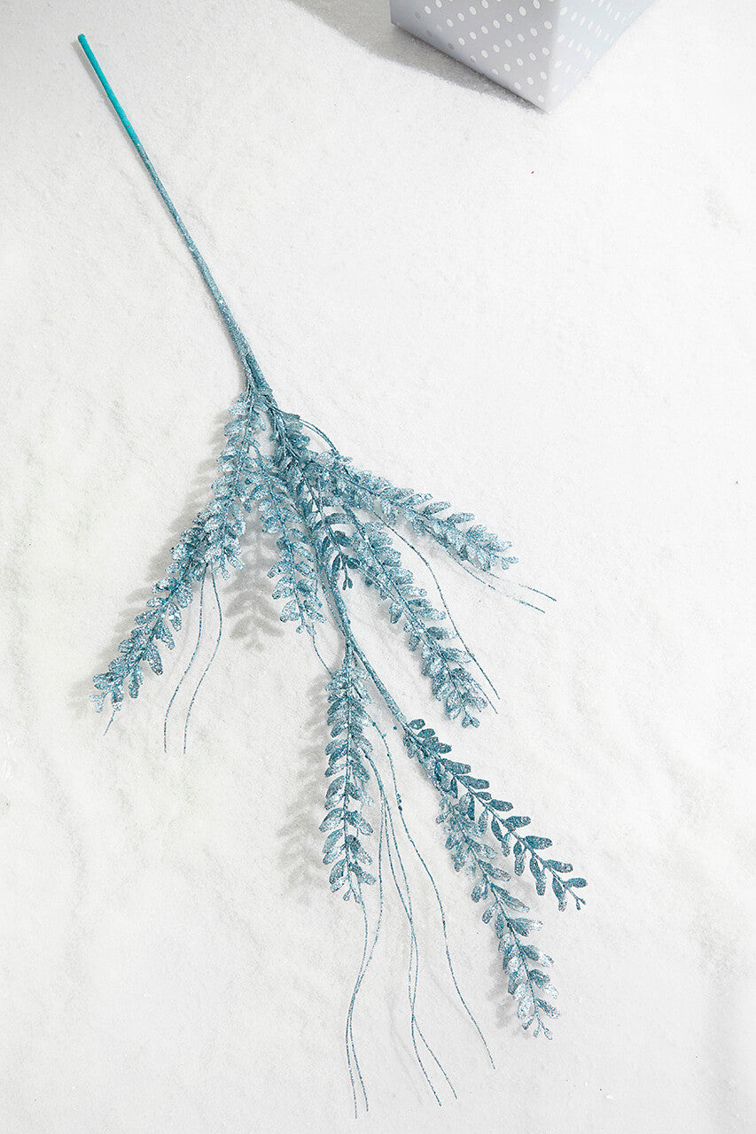 34 Inch Blue Glitter Fern Spray