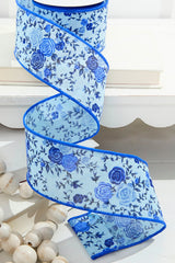 2.5” x 10 Yard Blue Spring Floral Ribbon