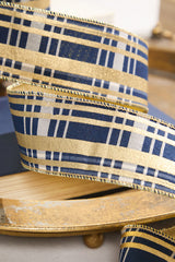 2.5" x 10 Yard Gold and Blue Plaid Ribbon