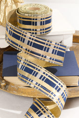 2.5" x 10 Yard Gold and Blue Plaid Ribbon