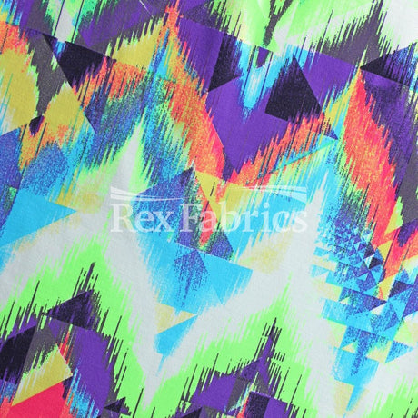 Shakedown Nylon Spandex Fabric - Gray/Black, Pink/Navy, Blue/Green Geometric Print, 58" Width (1 Yard)