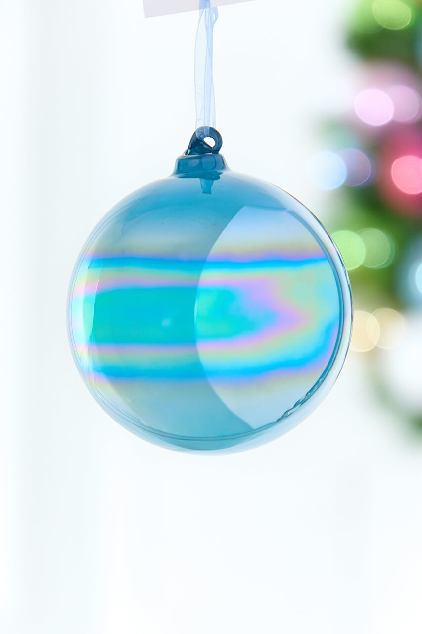 4" Iridescent Blue Glass Ball Ornament