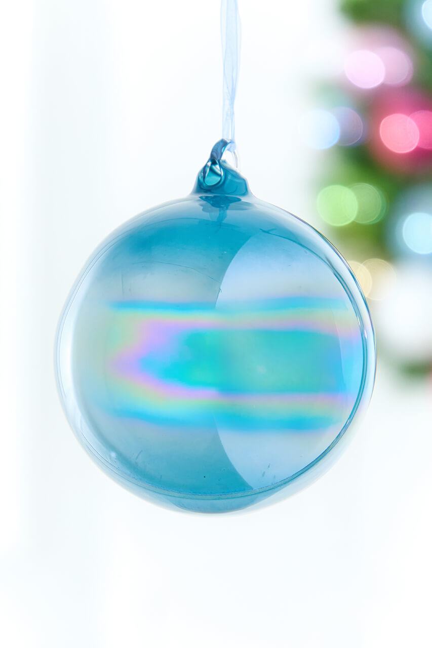 5" Iridescent Blue Glass Ball Ornament