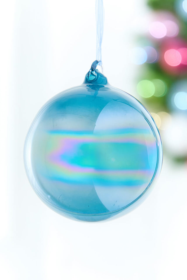 5" Iridescent Blue Glass Ball Ornament