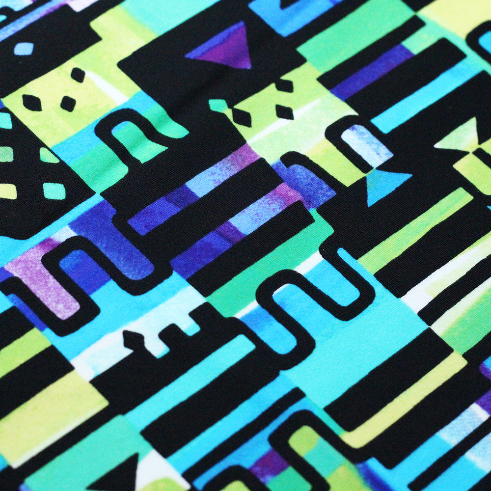 Afro Beat Nylon Spandex Fabric - Blue Mint/Multicolor African Print, 58/60" Width (1 Yard)