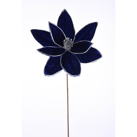 22” x 11.5" Blue/Silver Velvet Poinsettia Stem