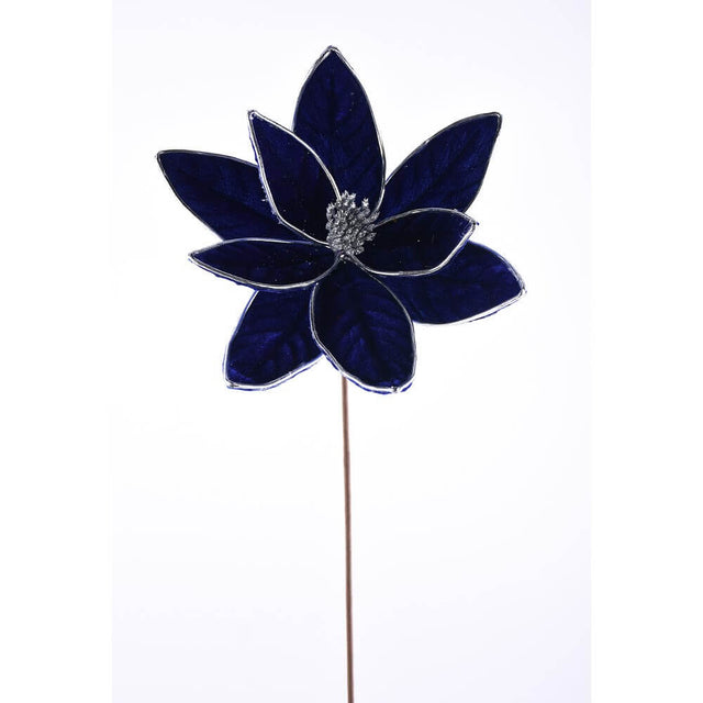22” x 11.5" Blue/Silver Velvet Poinsettia Stem