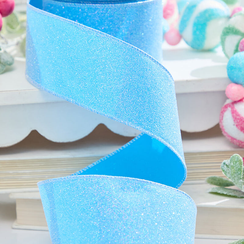 2.5" x 10 Yard Blue Iridescent Glitter Satin Ribbon