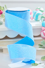 2.5" x 10 Yard Blue Iridescent Glitter Satin Ribbon