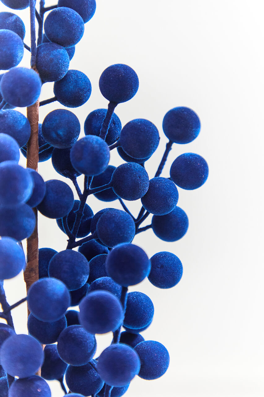 33" Blue Flocked Berry Spray