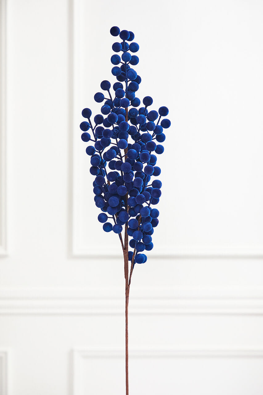 33" Blue Flocked Berry Spray