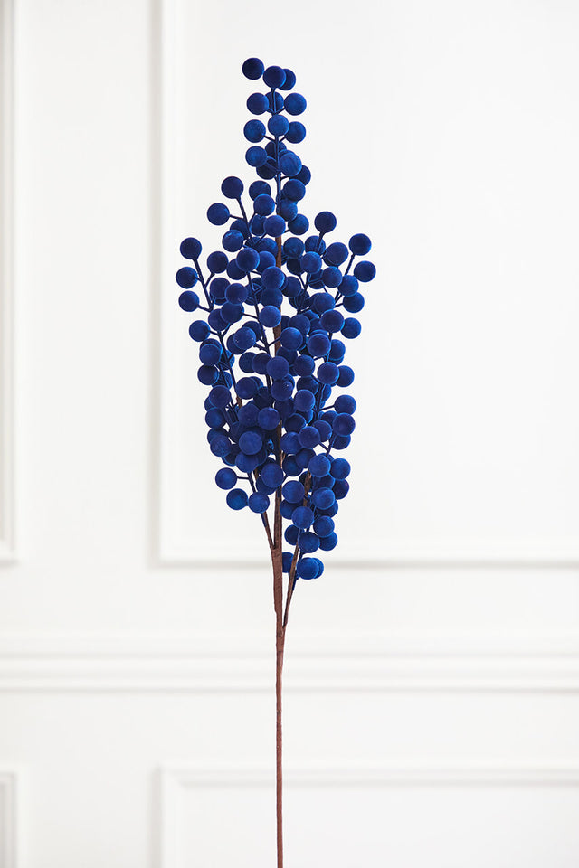33" Blue Flocked Berry Spray