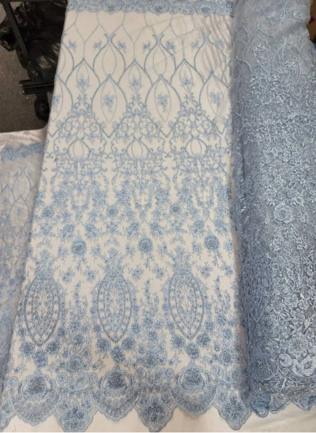 Beaded Lace Embroidery Sky Blue
