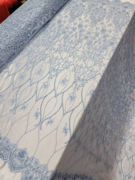 Beaded Lace Embroidery Sky Blue