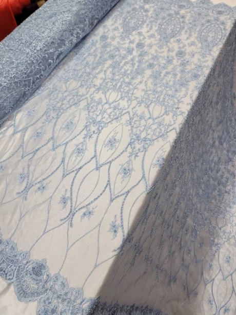 Beaded Lace Embroidery Sky Blue