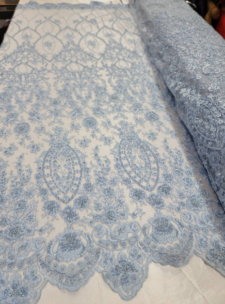 Beaded Lace Embroidery Sky Blue