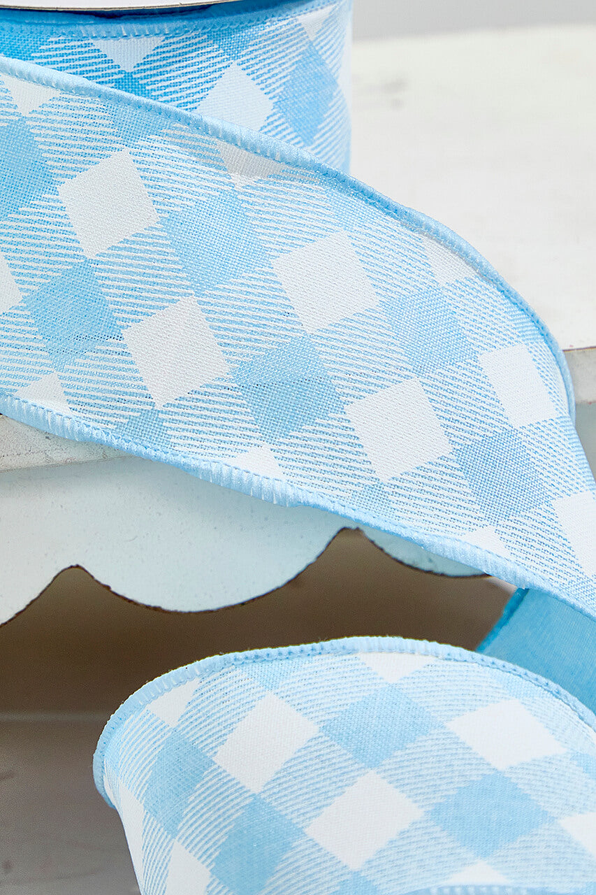 2.5" x 10 Yards Diagonal Blue Check Ribbon