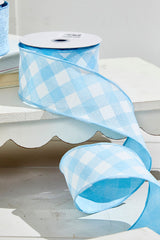 2.5" x 10 Yards Diagonal Blue Check Ribbon