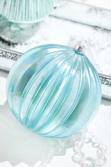6.75" Northern Sky Blue Pleated Glass Ball Ornament