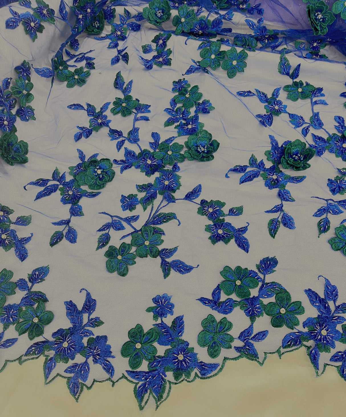 3D Beaded Floral Lace Fabric